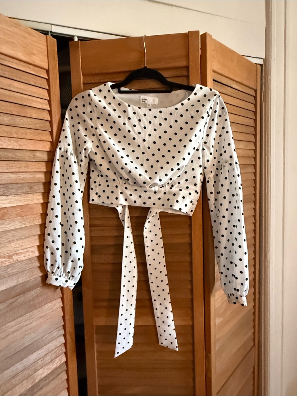 Polka Dot Tie-Front Crop Top - White with Black Dots
